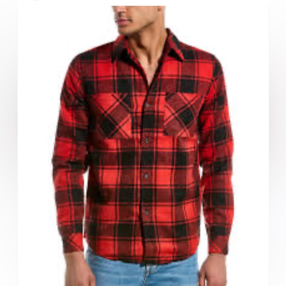 Eleven paris red black lava plaid button down shirt size large new holiday